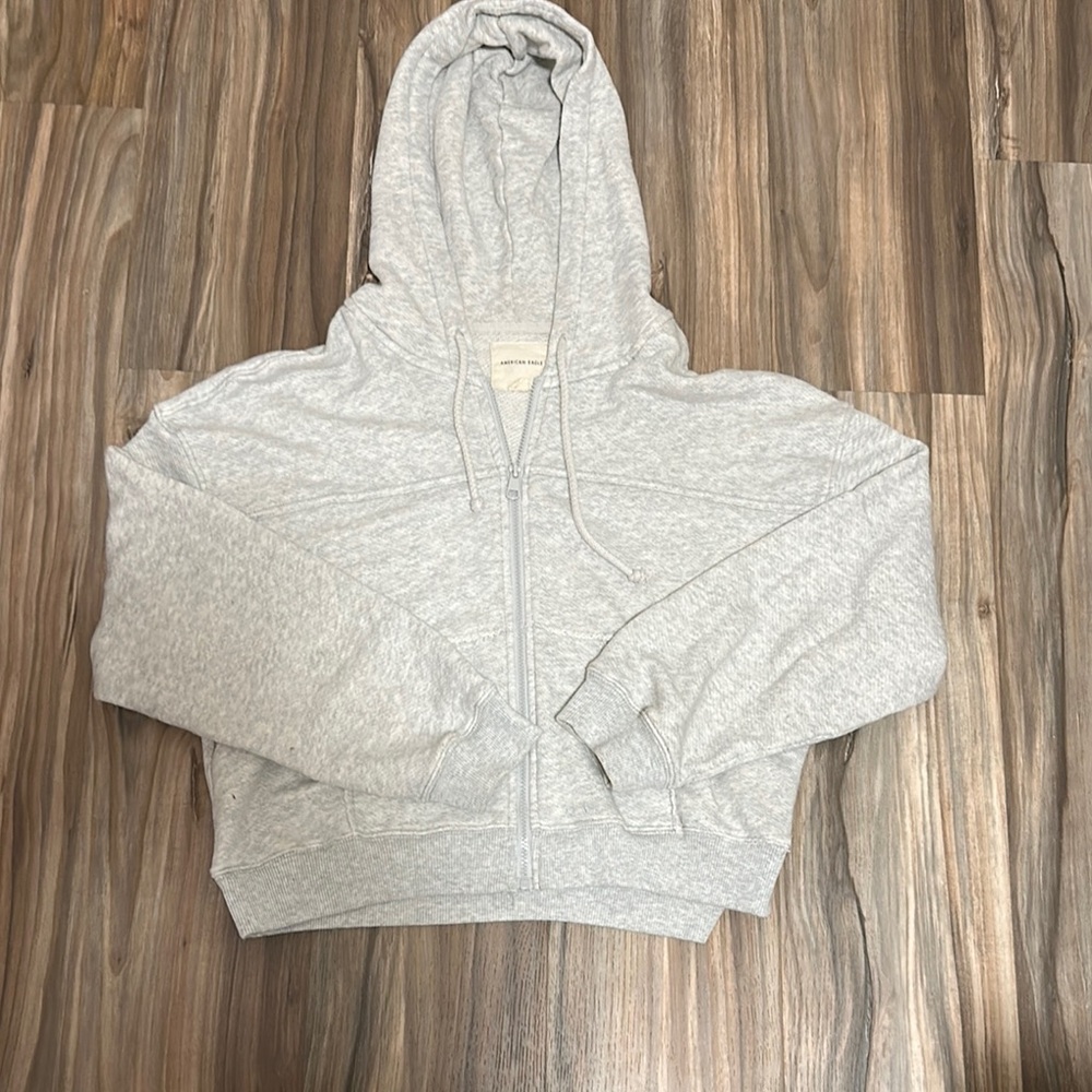 American Eagle Outfitters Light Gray Zip-Up Hoodie